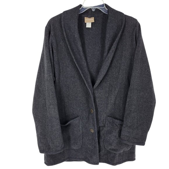 Eileen Fisher Wool Sweater Jacket L Lagenlook Minimalist Oversized Shawl Collar - Picture 1 of 4